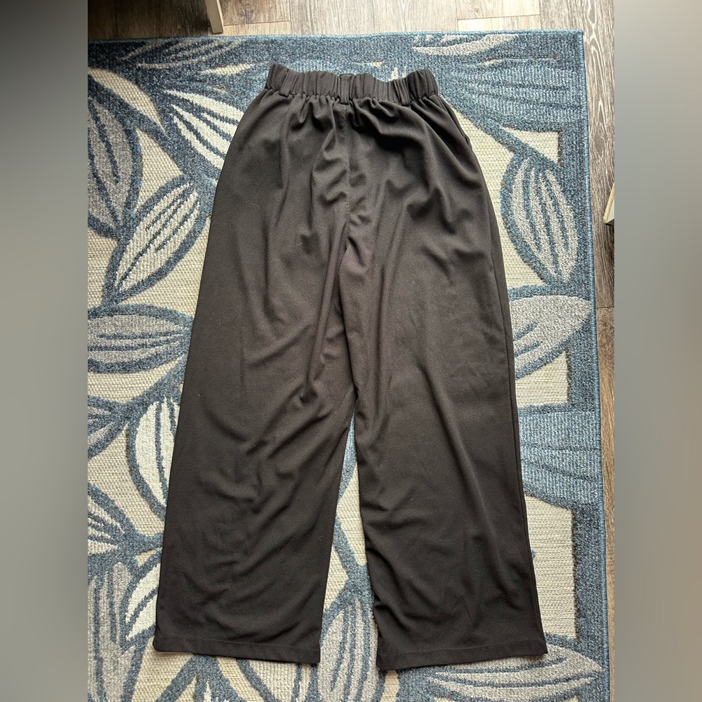 Black Waffle Knit Wide Leg Pants - Picture 3 of 5